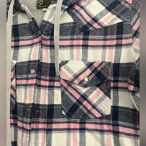 Roper Women’s Thermal Lined Flannel Hooded Pink and Blue Plaid Jacket Size Med - Picture 3 of 9